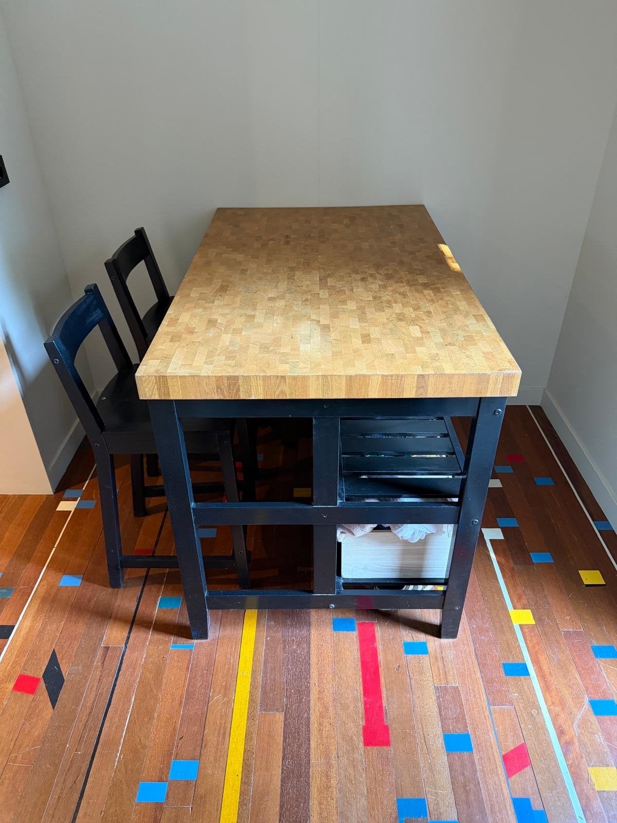 IKEA Vadholma Keukeneiland/Werkbank met 2 krukken, Huis en Inrichting, Ophalen, 50 tot 100 cm, 100 tot 150 cm, Eikenhout