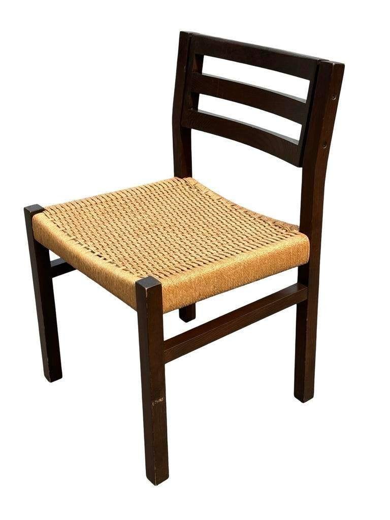 Vintage set van vier eetkamerstoelen papercord jaren 60, Gebruikt, Vintage, Vier, Overige materialen