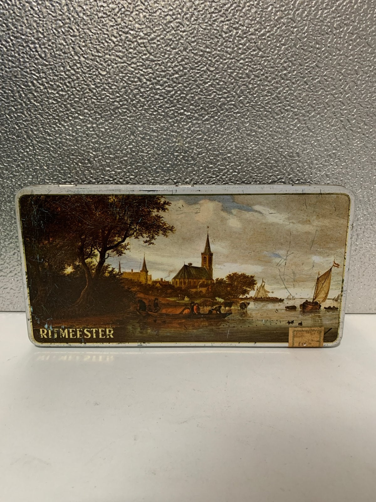 Vintage Ritmeester sigarenblik met Hollands landschap