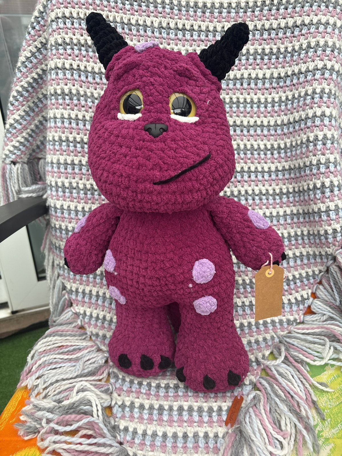 Handgemaakte gehaakte grote monster en co knuffel, Kinderen en Baby's, Paars, Overige merken, Nieuw, Ophalen of Verzenden