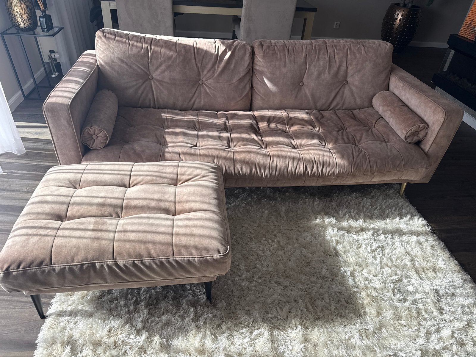 Comfortabele 3-zitsbank met poef - Zo goed als nieuw, Ophalen, Gebruikt, Driepersoons, 75 tot 100 cm