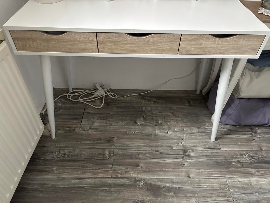 Leen Bakker bureau bruin/wit, Huis en Inrichting, Bureaus, Ophalen, 110 cm, Met lades, 50 cm