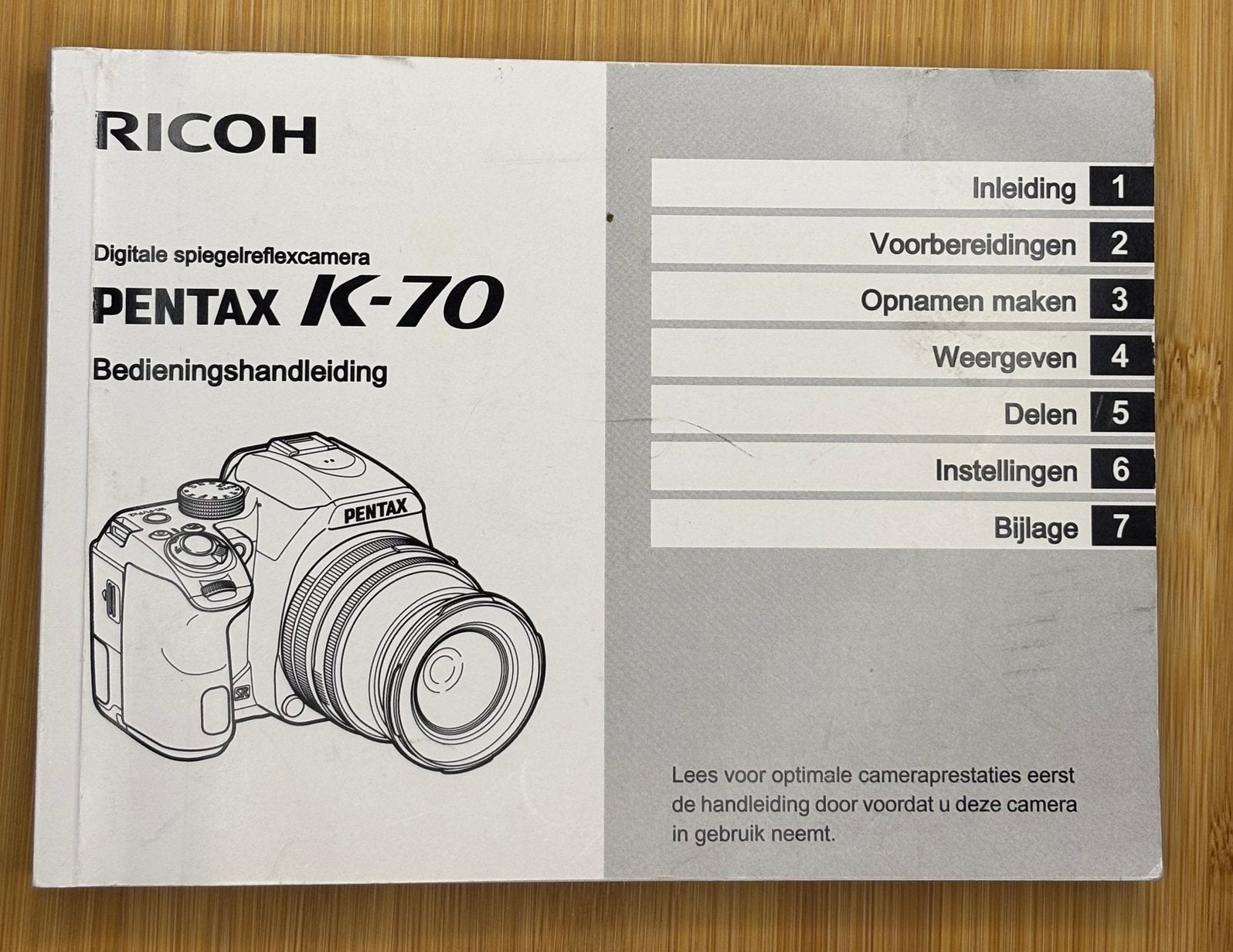 Pentax K-70 Handleiding nederlandstalig, Audio, Tv en Foto, Fotocamera's Digitaal, Ophalen of Verzenden, Zo goed als nieuw, Spiegelreflex