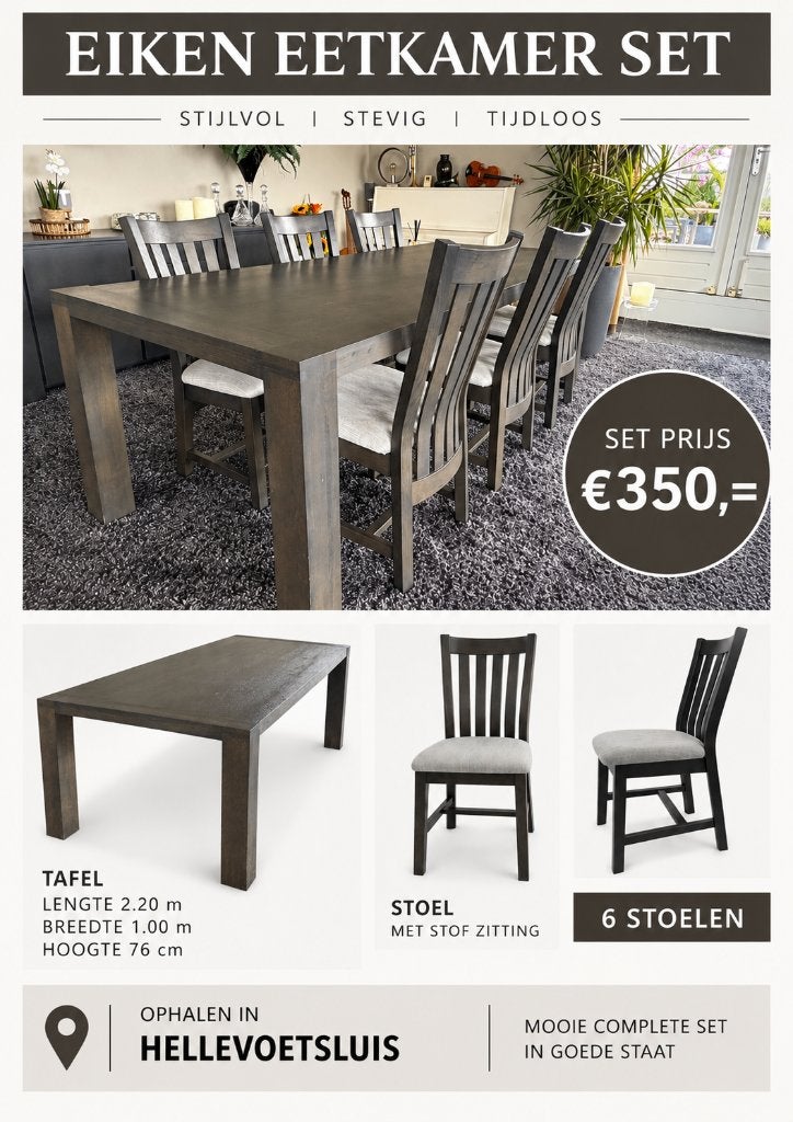 Eetkamer set eiken met 6 stoelen, Ophalen, Gebruikt, Modern Eiken, 4 tot 6 stoelen