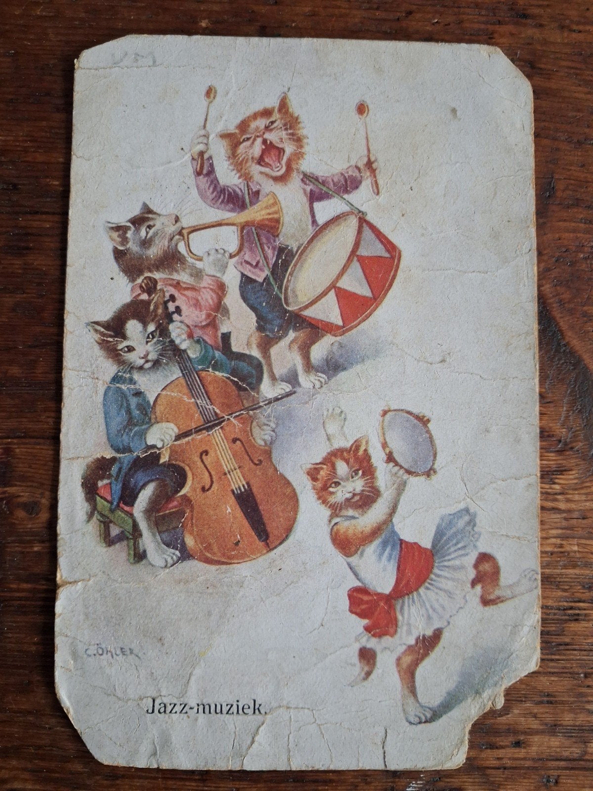 Oude kaart uit jaren 20/30 "Jazz-muziek" met Muzikale Katten, Ophalen of Verzenden, 1920 tot 1940