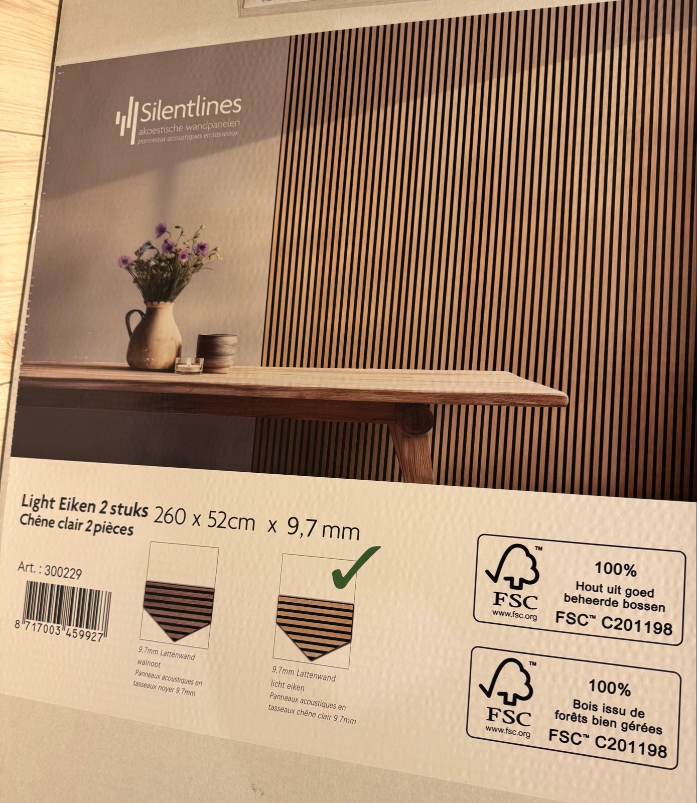 Silentlines akoestische wandpanel - Licht Eiken, Ophalen, Minder dan 25 mm, Eiken, Overige typen