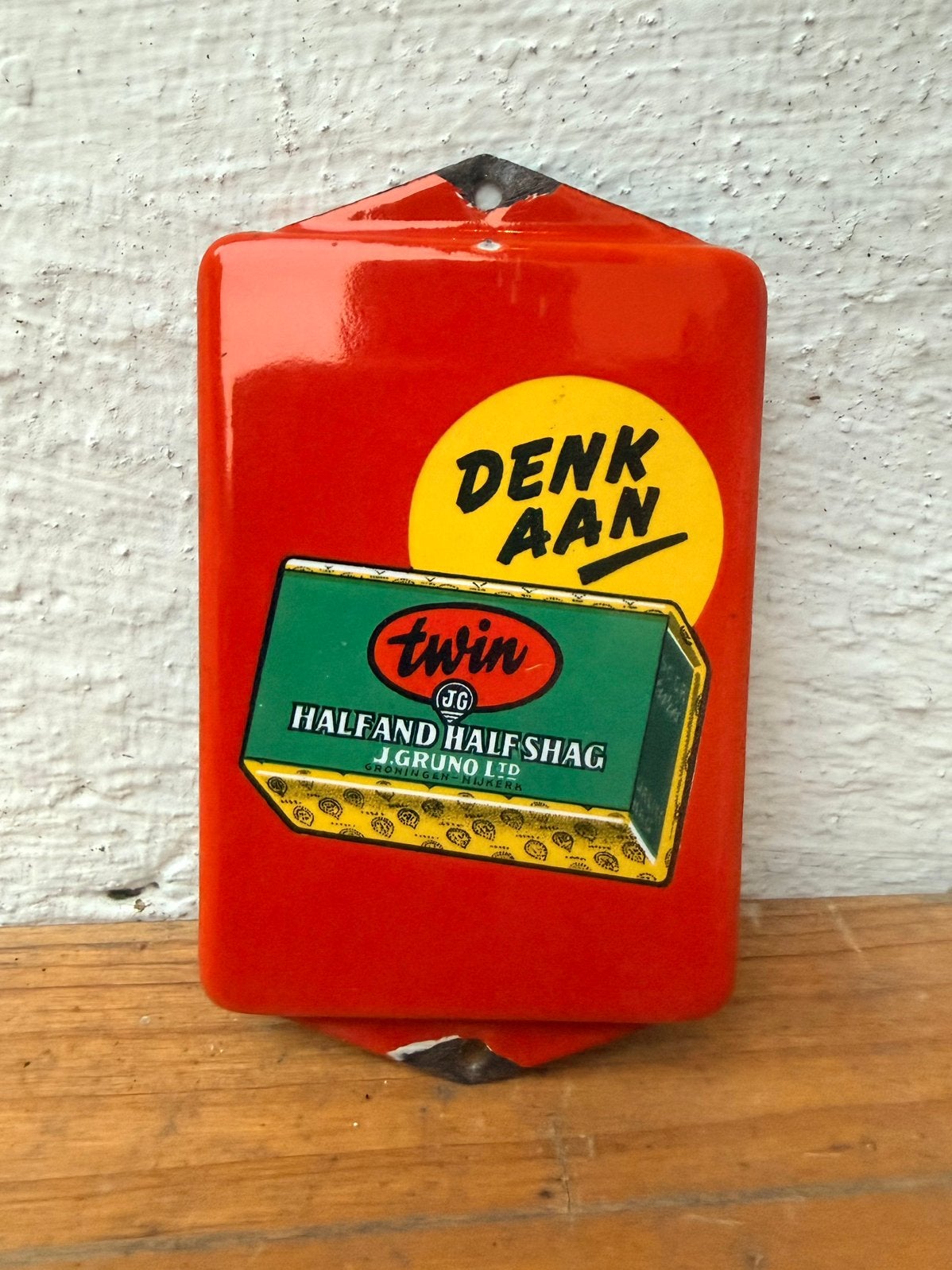 Emaille reclamebord deurpostje Twin Shag tabak J. Gruno, Ophalen of Verzenden, Zo goed als nieuw, Reclamebord