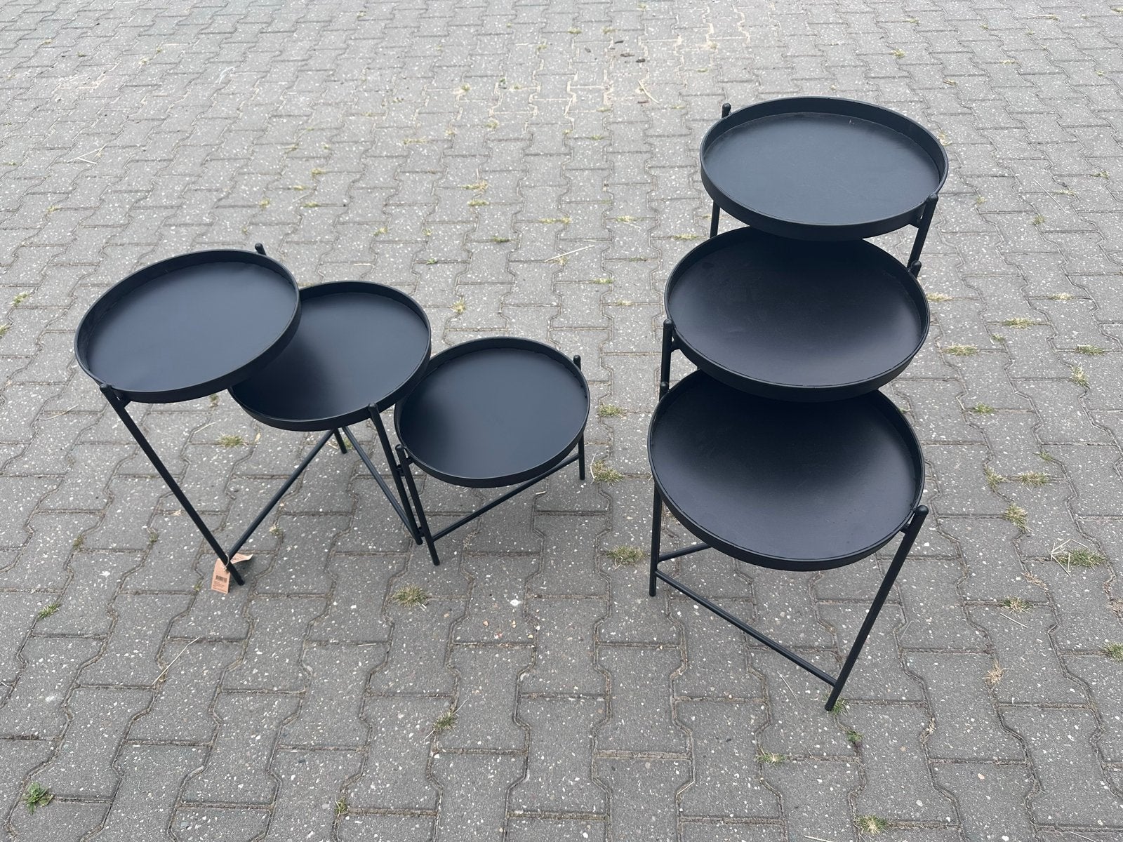 Nieuwe zwarte bijzettafels - set van 3 laag en hoog, Ophalen, Metaal of Aluminium, Rond, Nieuw