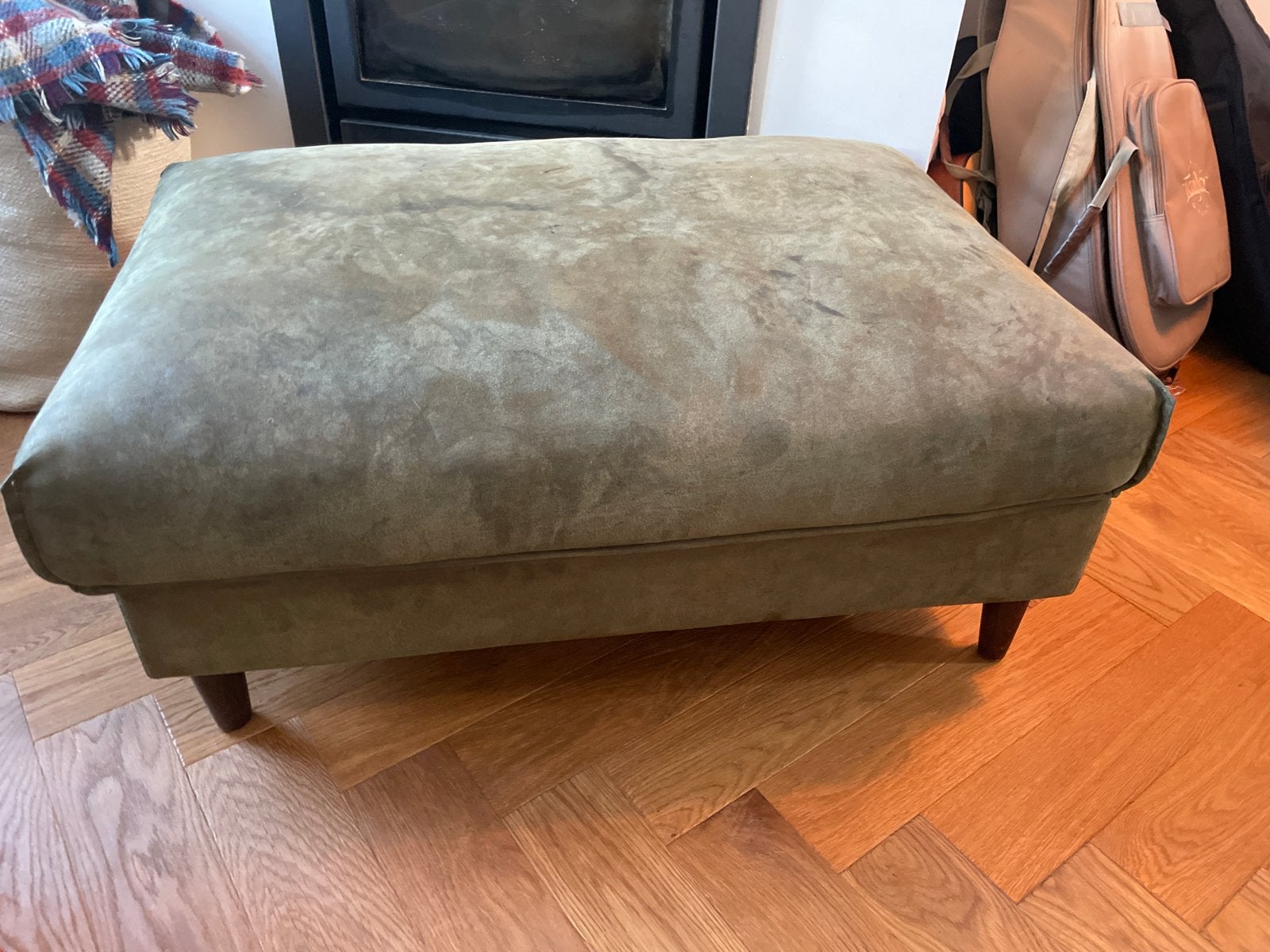 Goossens Hocker Microleer - Groen, Ophalen, Gebruikt, Rechthoekig, Stof