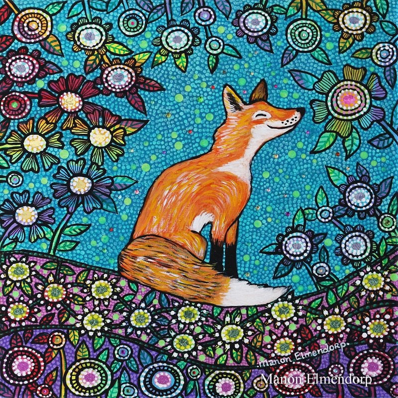 Uniek Handgeschilderd Schilderijtje Vos Nieuw 20x20 cm, Antiek en Kunst, Ophalen of Verzenden, Gesigneerd, Acrylverf, Dieren