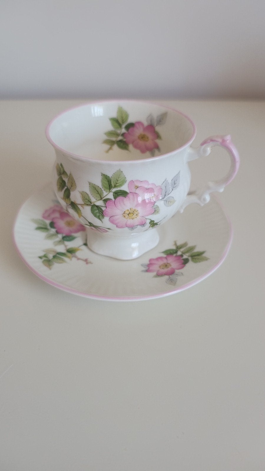 Elisabethan Staffordshire hondsroos kop en schotel jaren '60, Ophalen of Verzenden, Porselein, Kop en/of schotel