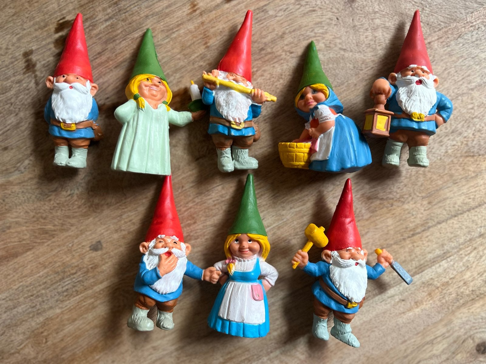 Set van 8 Vintage David de Kabouter Poppetjes, Ophalen of Verzenden, Gebruikt