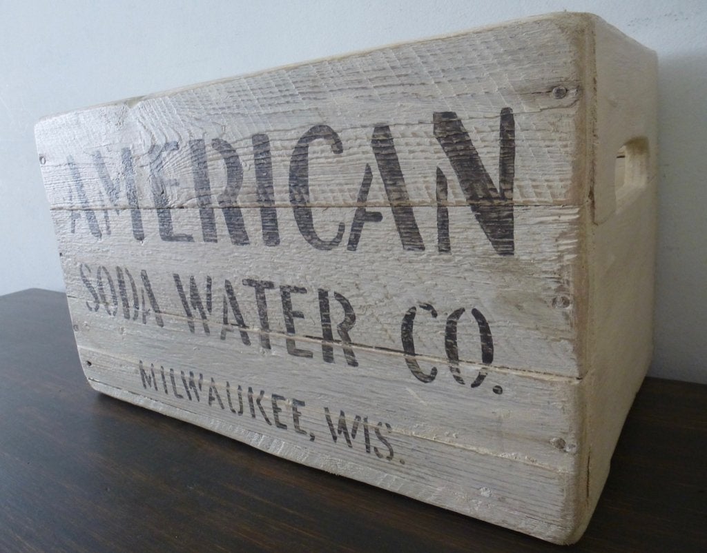 Brocante vintage frisdrank kist / krat / American Soda Water, Minder dan 50 cm, Grenenhout, Minder dan 50 cm, Ophalen of Verzenden