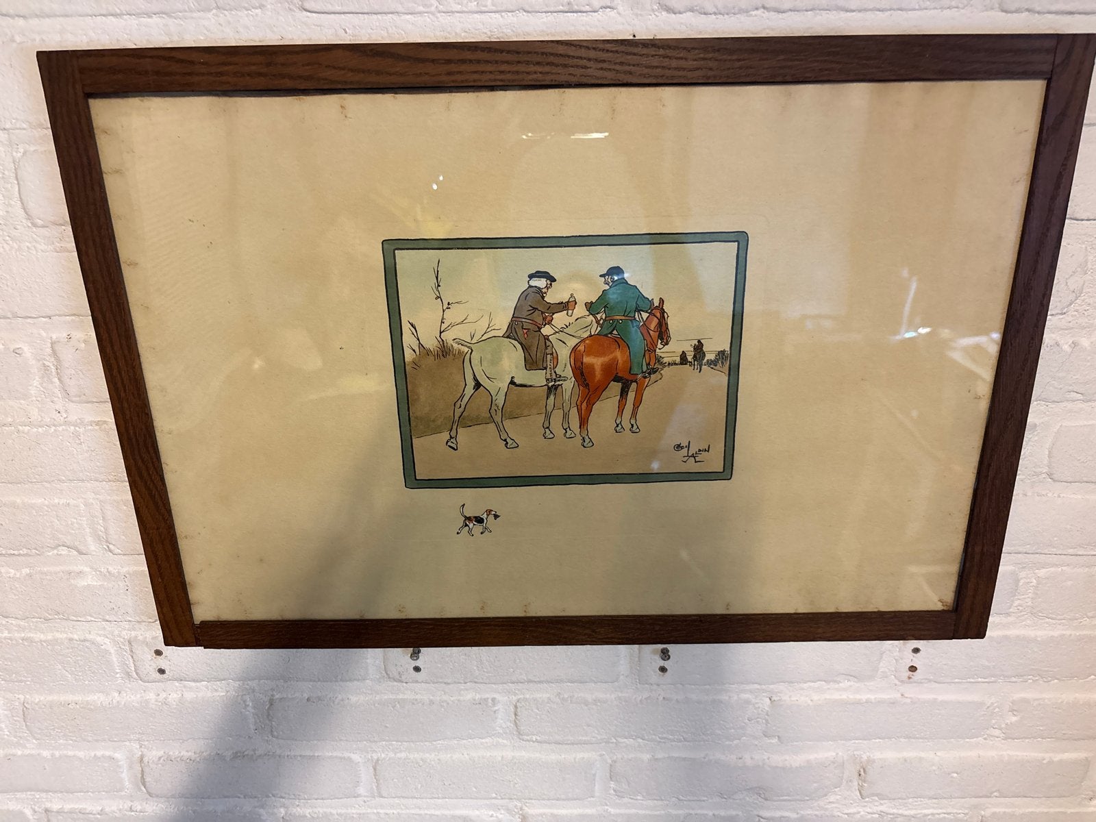 Cecil Aldin - Jachtscène met ruiters en hond, Antiek en Kunst, Ophalen of Verzenden, Print, Prent, Achter glas