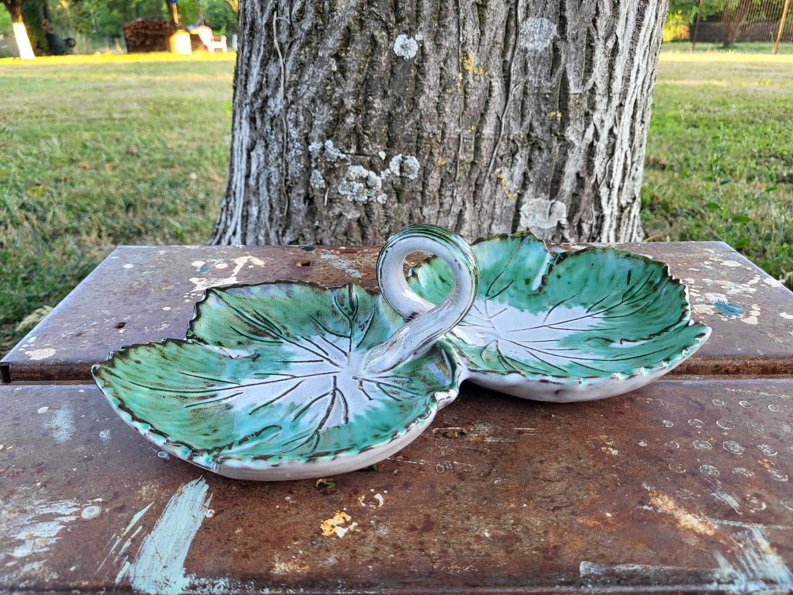 Franse brocante bladschaal / keramiek/ allegonda, Ophalen of Verzenden