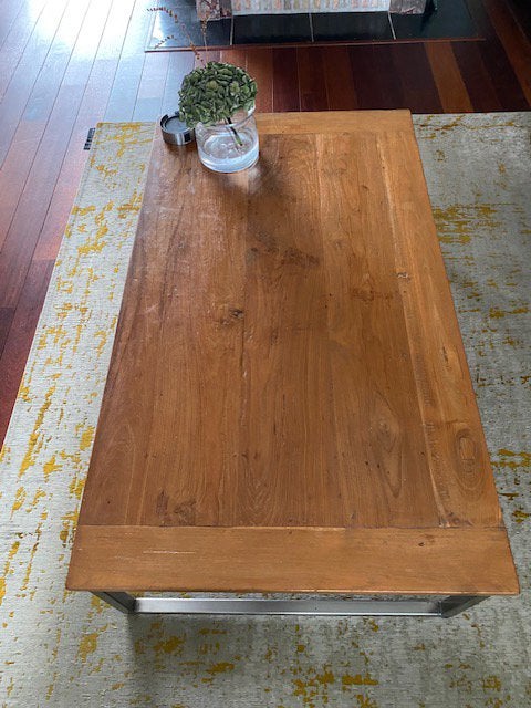 Salontafel met rvs onderstel, Huis en Inrichting, Tafels | Salontafels, Ophalen, 100 tot 150 cm, 50 tot 100 cm, Zo goed als nieuw