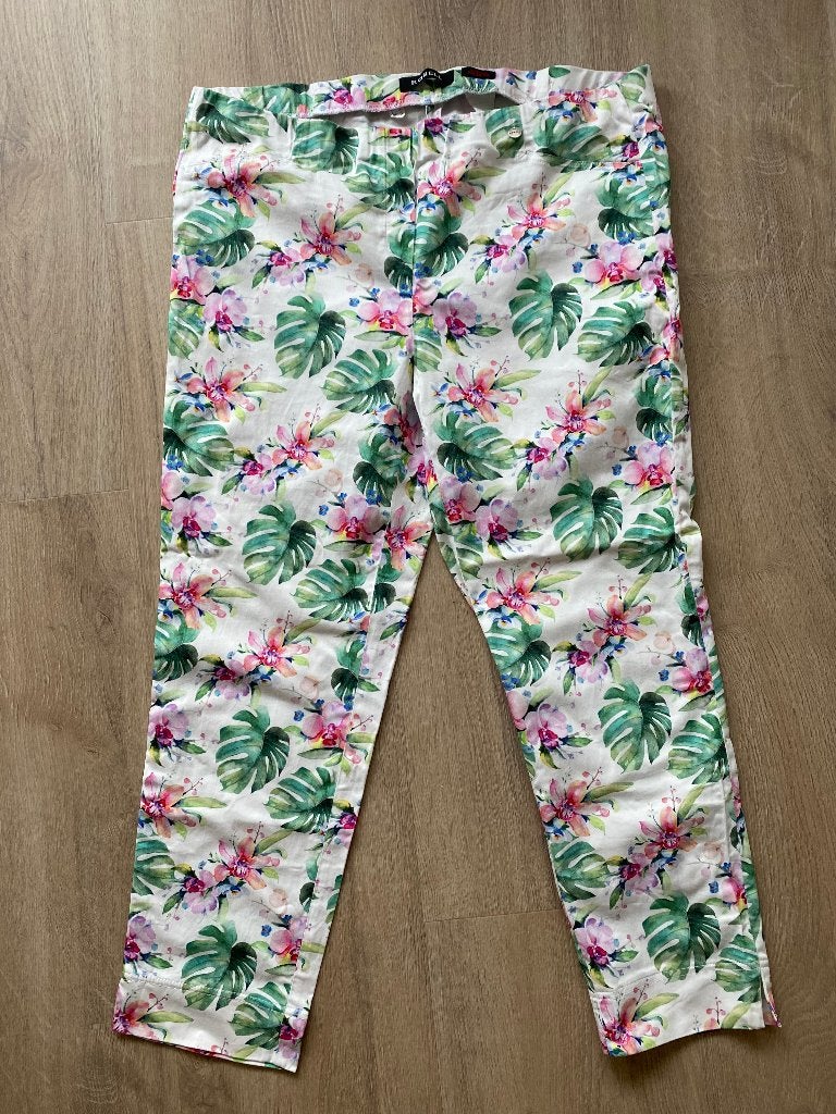 Robell Pull-on Broek | wit, bloemen | mt 44, Kleding | Dames, Broeken en Pantalons, Meerkleurig, Maat 42/44 (L), Ophalen of Verzenden