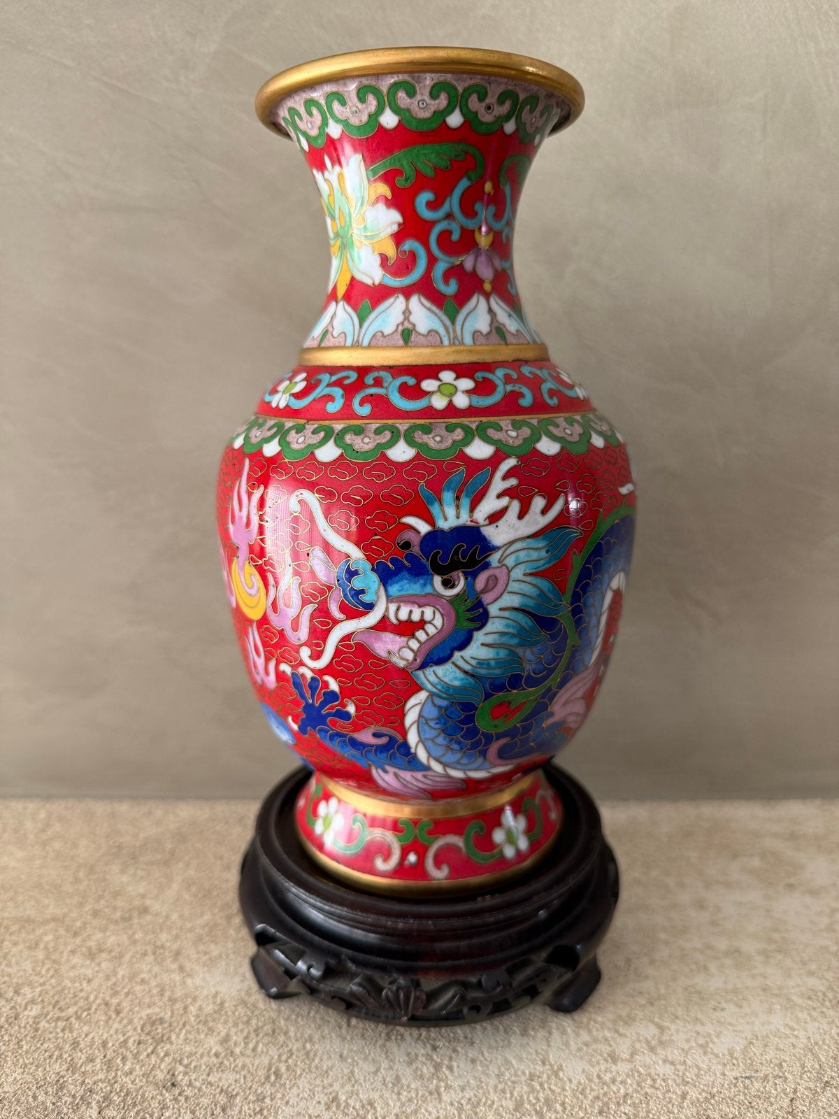 Antieke Chinese Cloisonné Vaas met Draken en Feniks, Ophalen