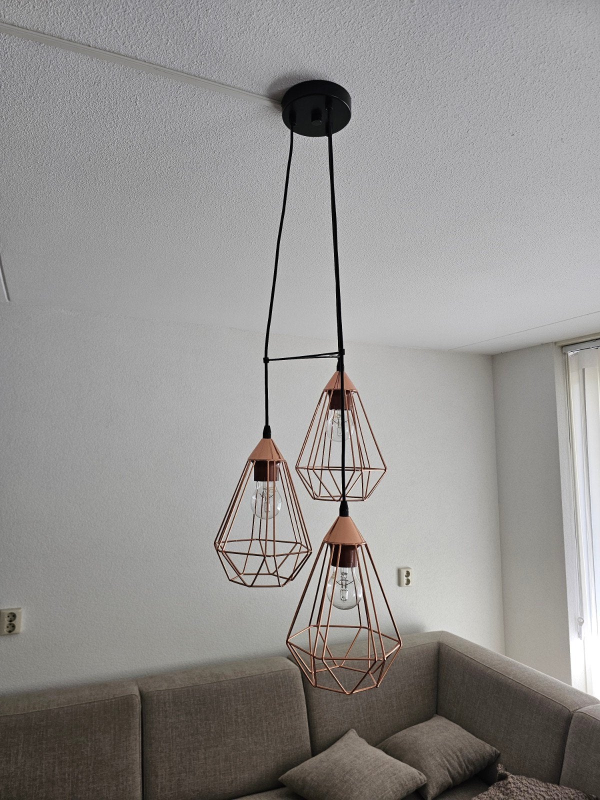 3 sets industriële hanglampen - Draadstaal Koper/Roségoud, Huis en Inrichting, Ophalen of Verzenden, Zo goed als nieuw, Modern, Industrieel, Geometrisch