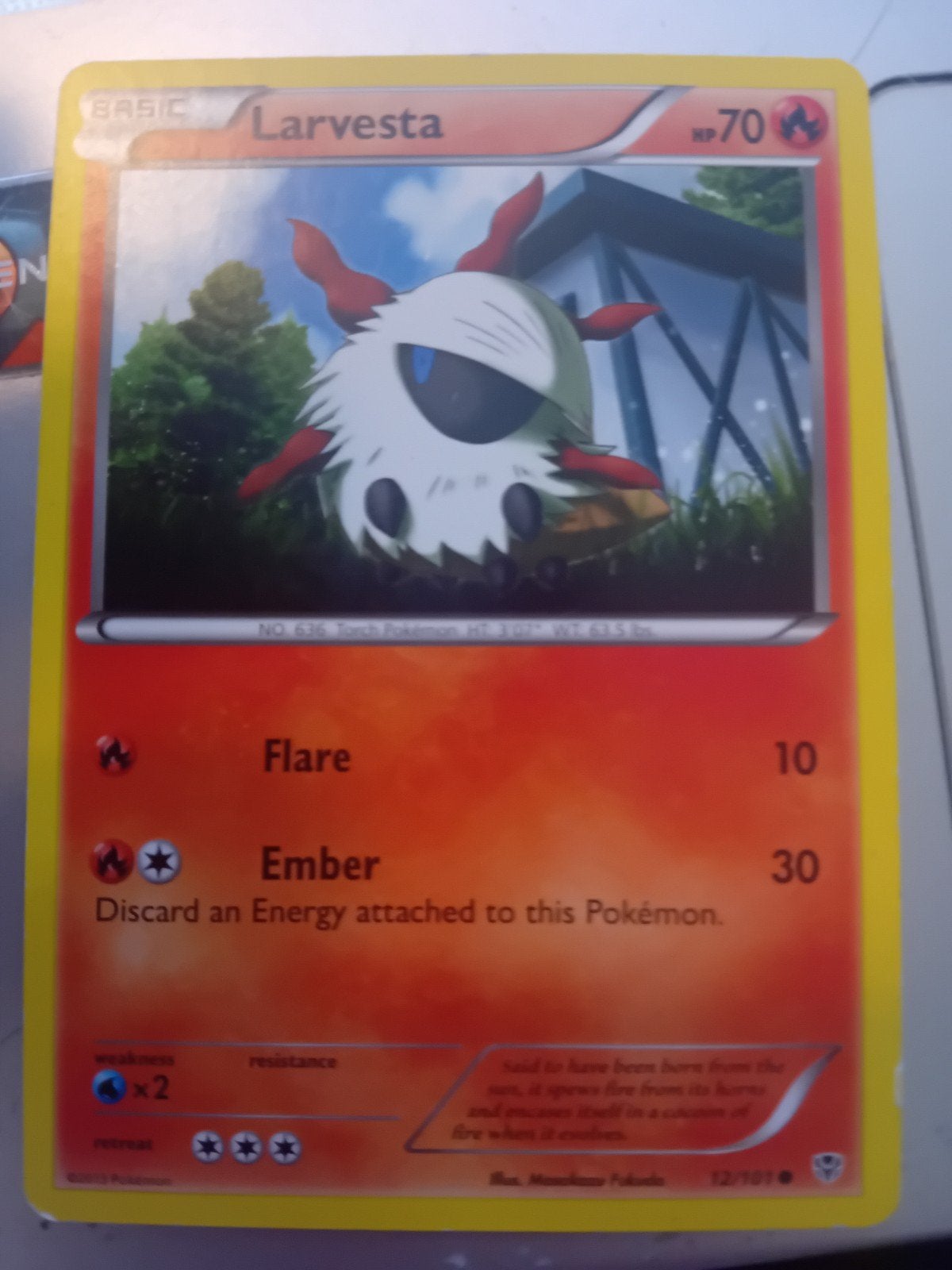 Pokémon Kaart Larvesta HP70 (12/107), Ophalen of Verzenden, Gebruikt, Losse kaart, Foil