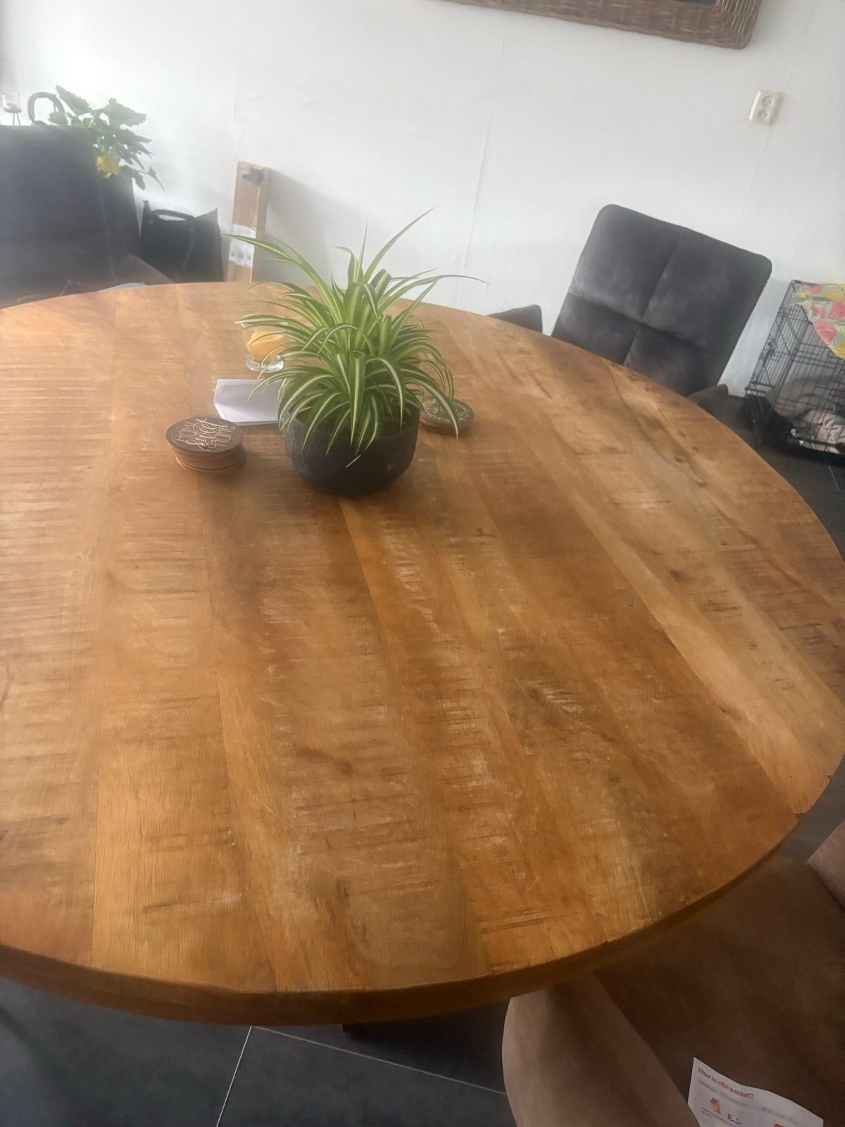 Mooie ronde mangohouten eettafel 150 cm, Huis en Inrichting, Tafels | Eettafels, Ophalen, Gebruikt, 100 tot 150 cm, Rond