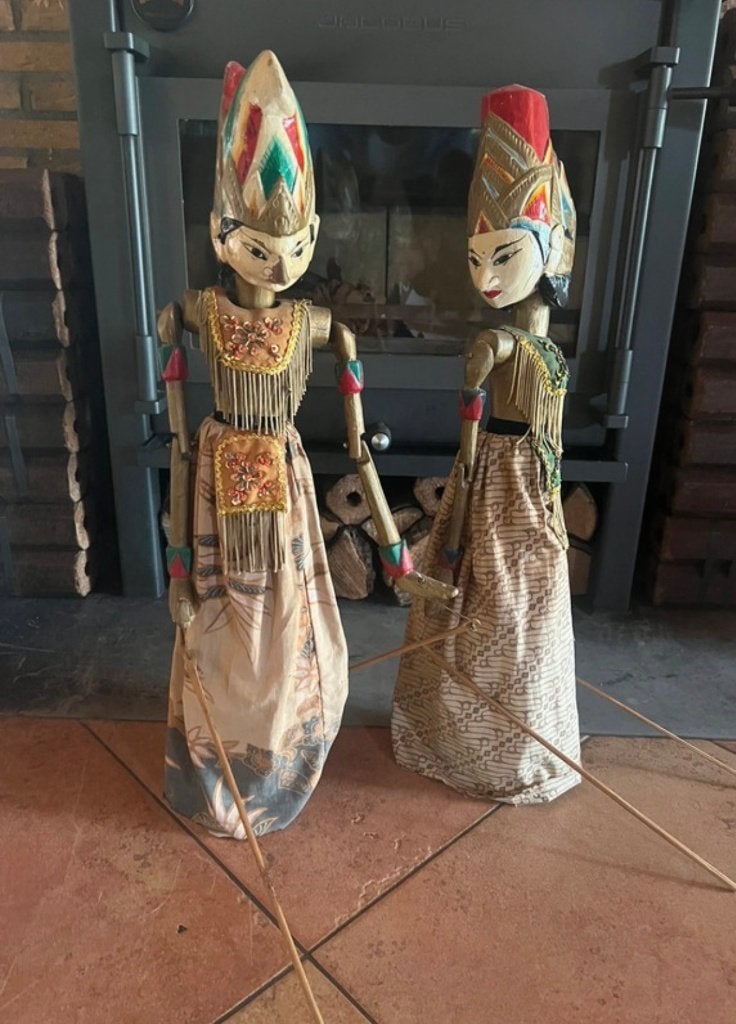 Set van 2 Vintage Indonesische Wayang Golek Poppen, Ophalen of Verzenden, Gebruikt, Pop
