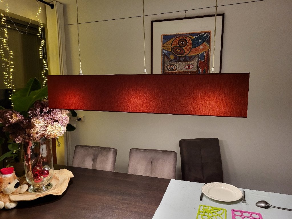 mooie rode design lamp, hanglamp, eetkamerlamp, Ophalen, Zo goed als nieuw, Metaal, E27 (groot)