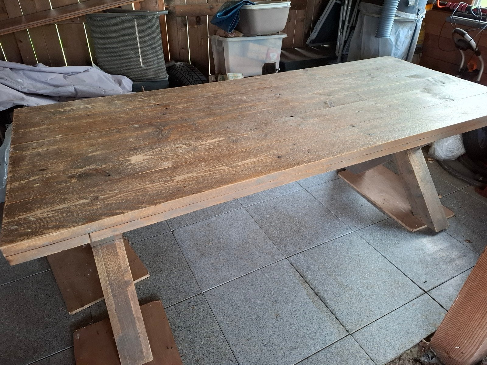 Steigerhouten eettafel en salontafel, Huis en Inrichting, Tafels | Eettafels, Ophalen, Rechthoekig, 200 cm of meer, 50 tot 100 cm