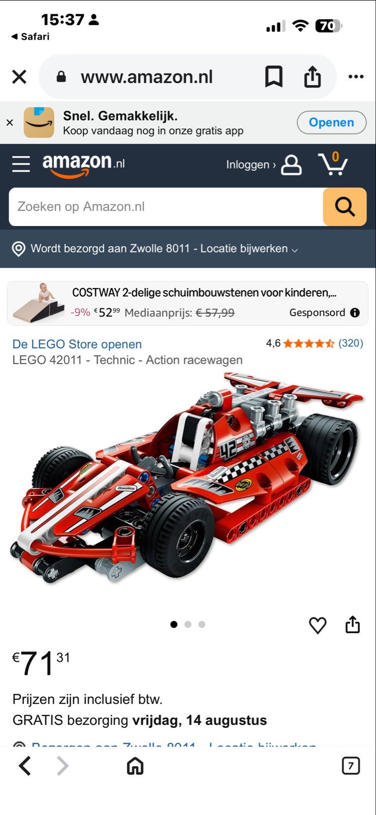 LEGO Technic Racewagen 42011 (2013) met pull-back motor, Ophalen of Verzenden, Gebruikt