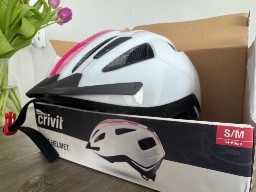 Crivit Fietshelm Wit/Roze (Maat S/M), Fietsen en Brommers, Fietsaccessoires | Fietshelmen, Ophalen, Zo goed als nieuw, S, Dame
