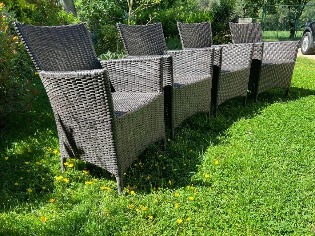 4 wicker tuinstoelen Inside Out – antraciet / donkergrijs, Tuin en Terras, Tuinstoelen, Ophalen, Zo goed als nieuw, Wicker