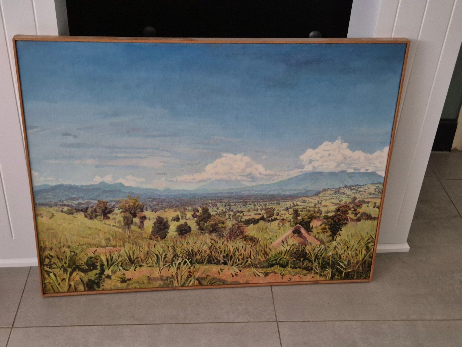 Schilderij met beschermlijst, Antiek en Kunst, Kunst | Schilderijen | Klassiek, Doek, Realistisch, Ophalen of Verzenden, Landschap