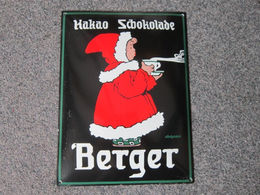 BERGER CHOCOLA EMAILLE RECLAMEBORD, Ophalen, Gebruikt, Reclamebord