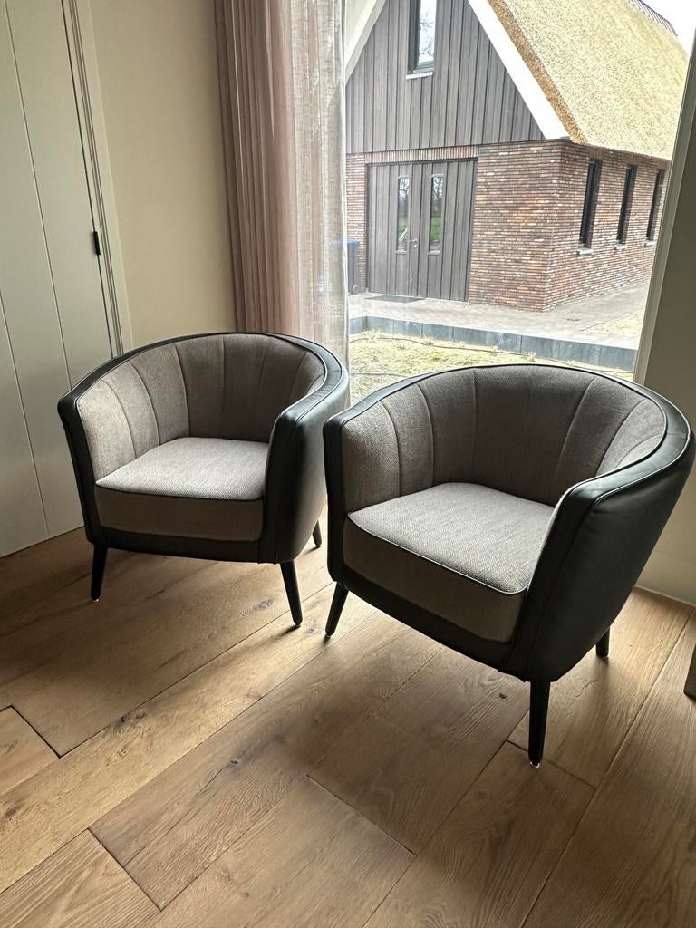 2 fauteuils Monte, binnenzijde stof en buitenzijde leer, Ophalen, 75 tot 100 cm, Zo goed als nieuw, Landelijk, hotel chique