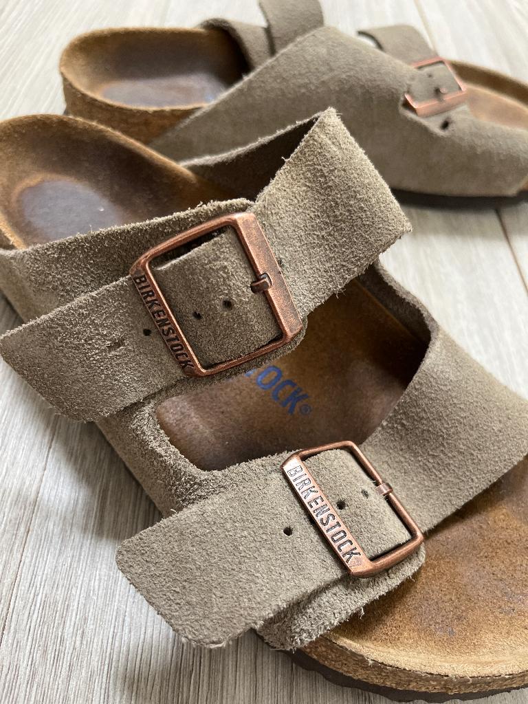 Birkenstock Arizona zacht voetbed Suède (39), Beige, Gedragen, Birkenstock, Sandalen of Muiltjes