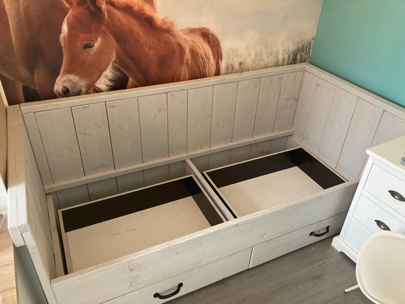 Bed , 1 persoons, compleet met lattenbodem en matras, Ophalen, 90 cm, Eenpersoons, Steigerhout