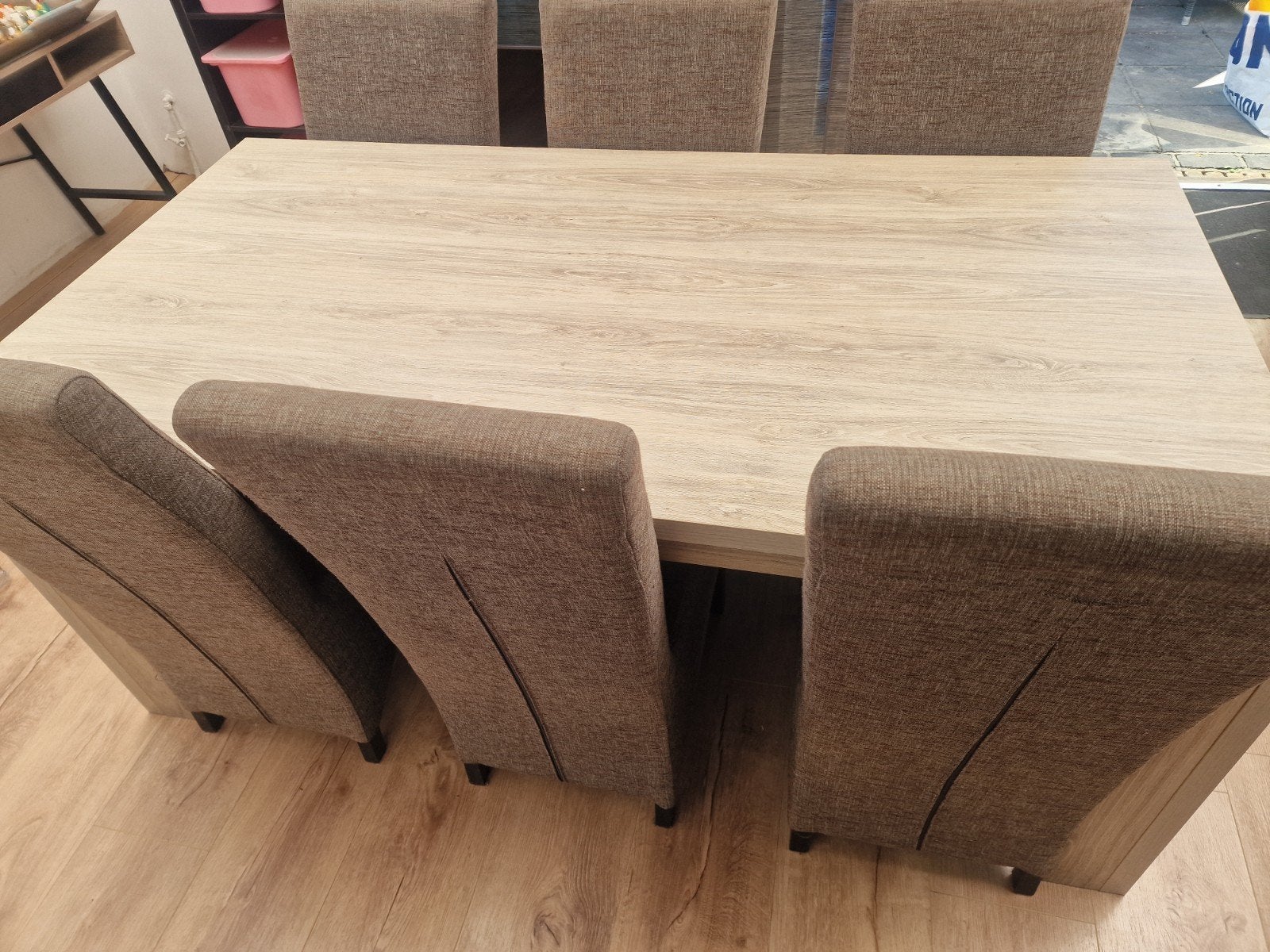 Eettafel met 6 stoelen - Gebruikt, lichte schade, Ophalen, Gebruikt, 50 tot 100 cm, Overige houtsoorten