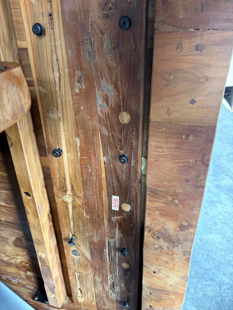 Robuuste houten eettafel met stalen X-poten, Huis en Inrichting, Tafels | Eettafels, Gebruikt, 100 tot 150 cm, Ophalen of Verzenden