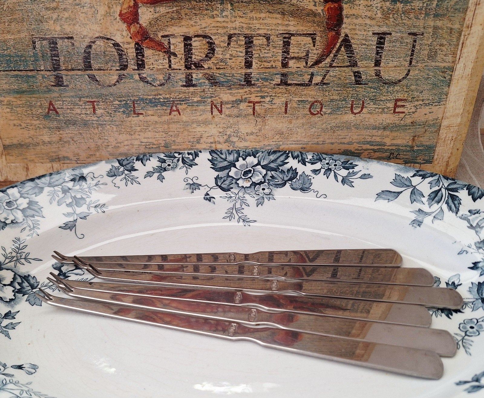 Set van 6 vintage Inox kreeftvorkjes 1, Antiek en Kunst, Antiek | Bestek, Ophalen of Verzenden