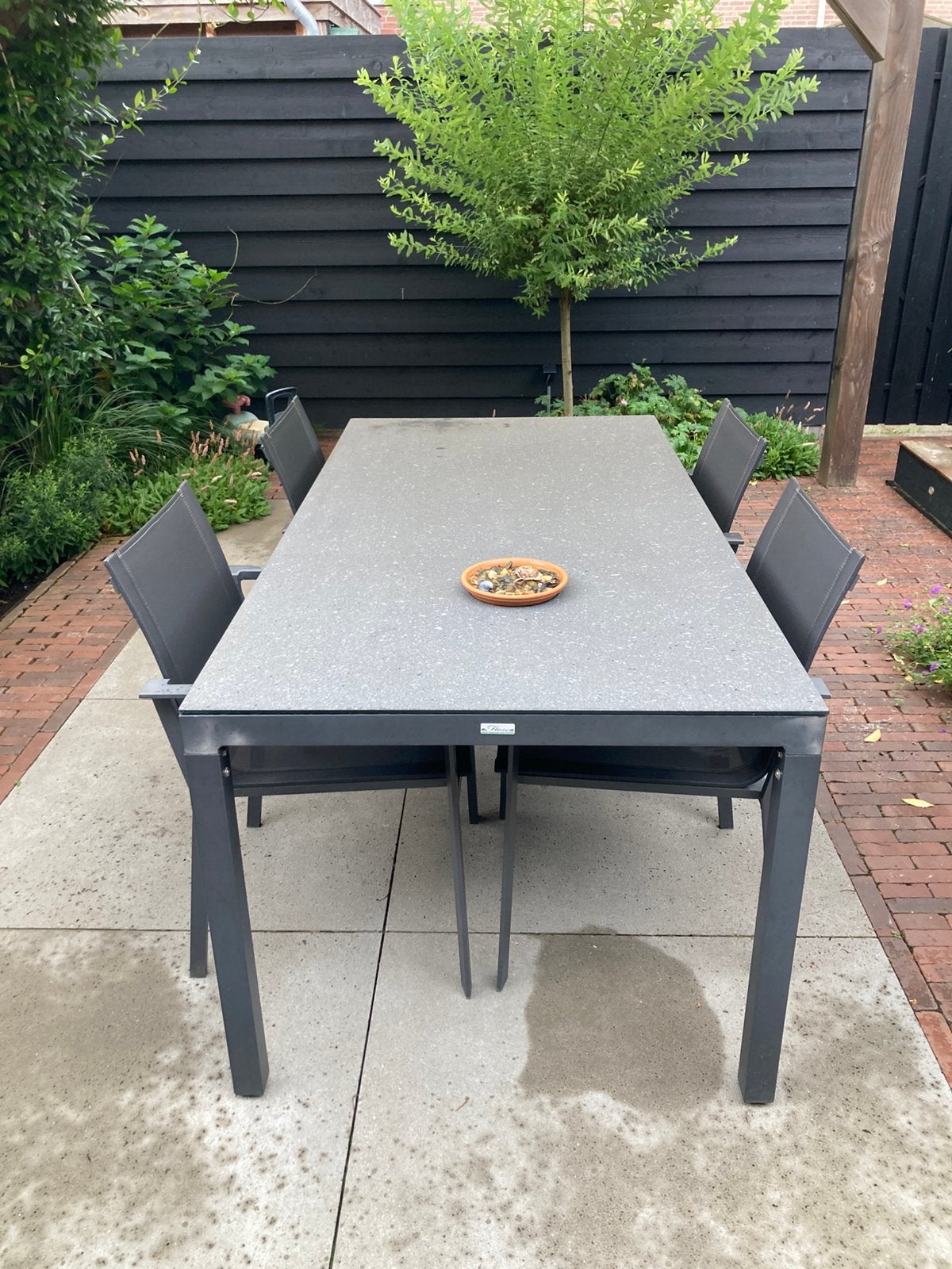 Tuintafel 180x90 antraciet met aluminium frame en glasplaat, Tuin en Terras, Tuintafels, Ophalen, Gebruikt, Rechthoekig, Aluminium