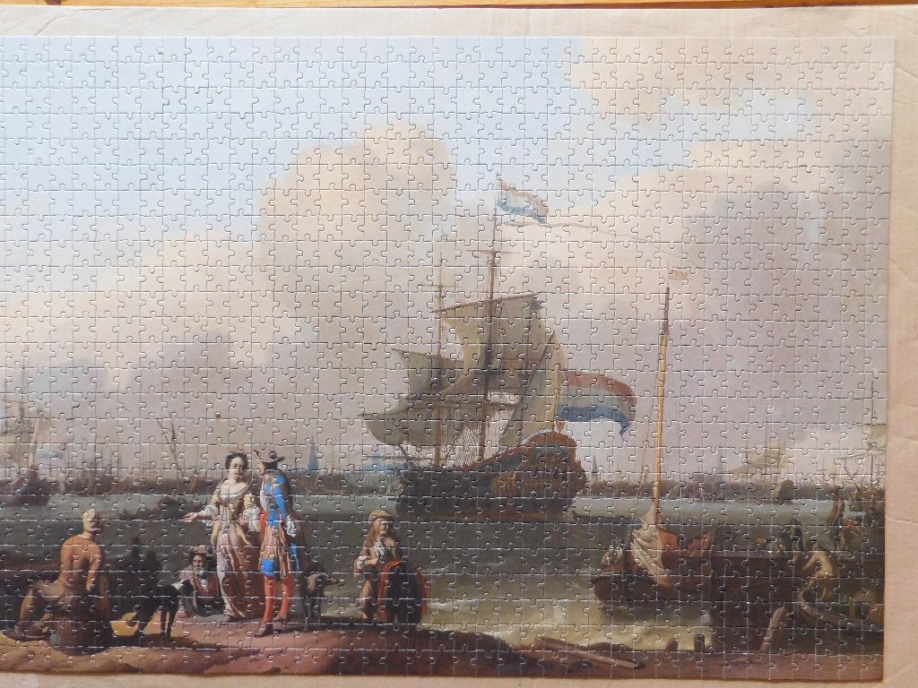 Puzzel 1000 st. Ludolf Bakhuysen Het IJ Amsterdam + Poster, Ophalen of Verzenden, 500 t/m 1500 stukjes, Zo goed als nieuw, Legpuzzel