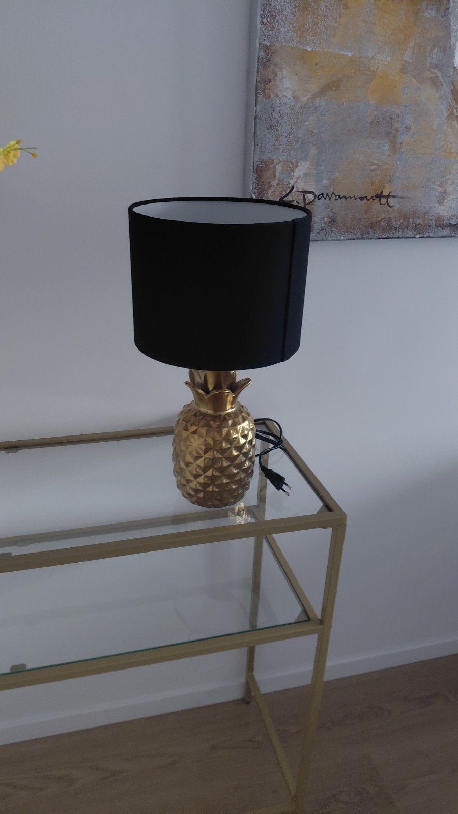 Tafellamp ananas goud / zwart, Huis en Inrichting, Goud, Ophalen, Zo goed als nieuw, E27 (groot)