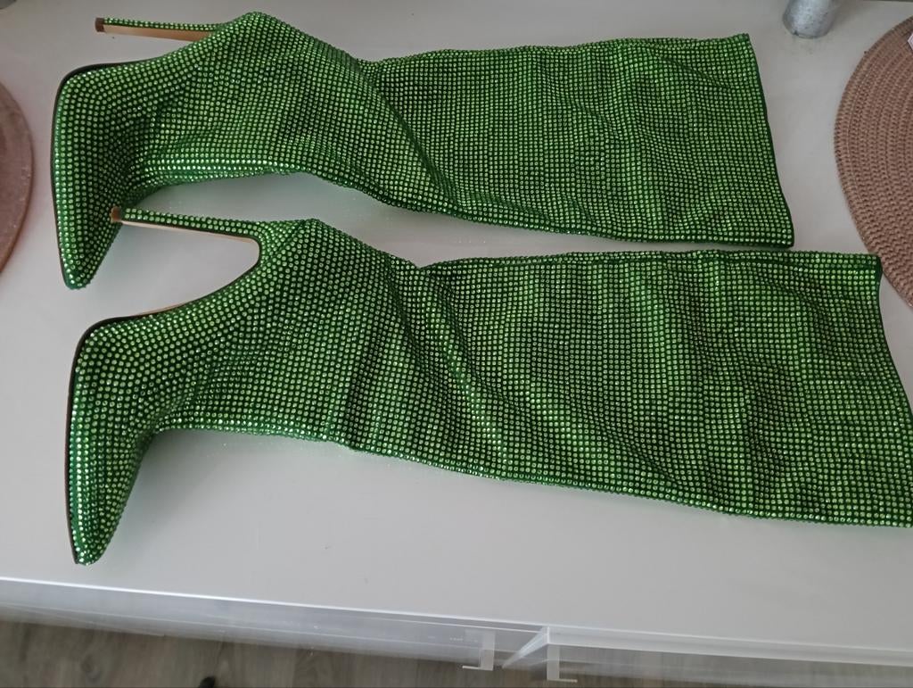 Opvallende Groene  Laarzen met Strass, Ophalen, Hoge laarzen, Onbekend, Gedragen