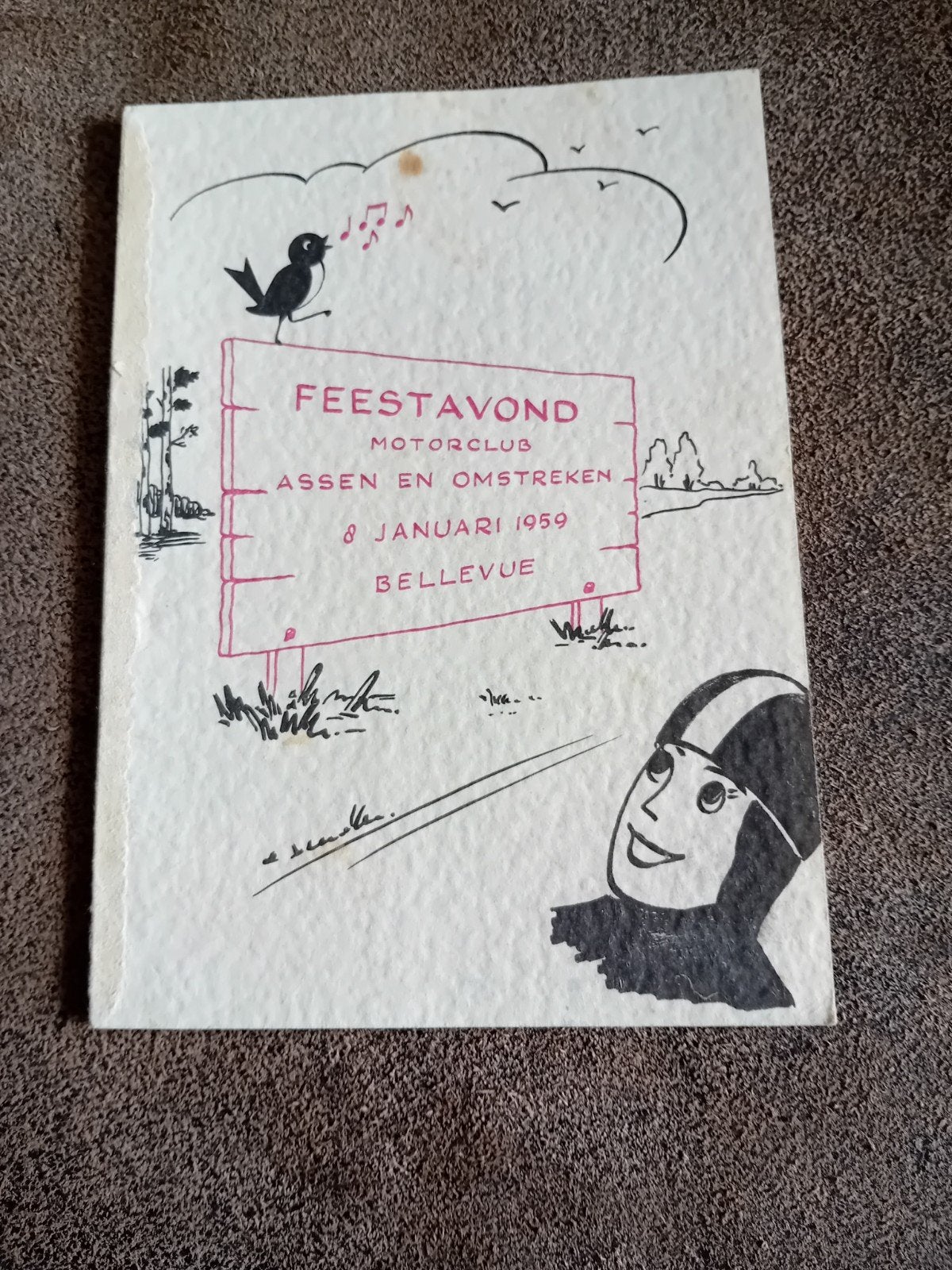 Programma Feestavond Motorclub Assen 1959 met handtekeningen, Ophalen of Verzenden, Gelezen, Herman Rinket's Variété, Folder