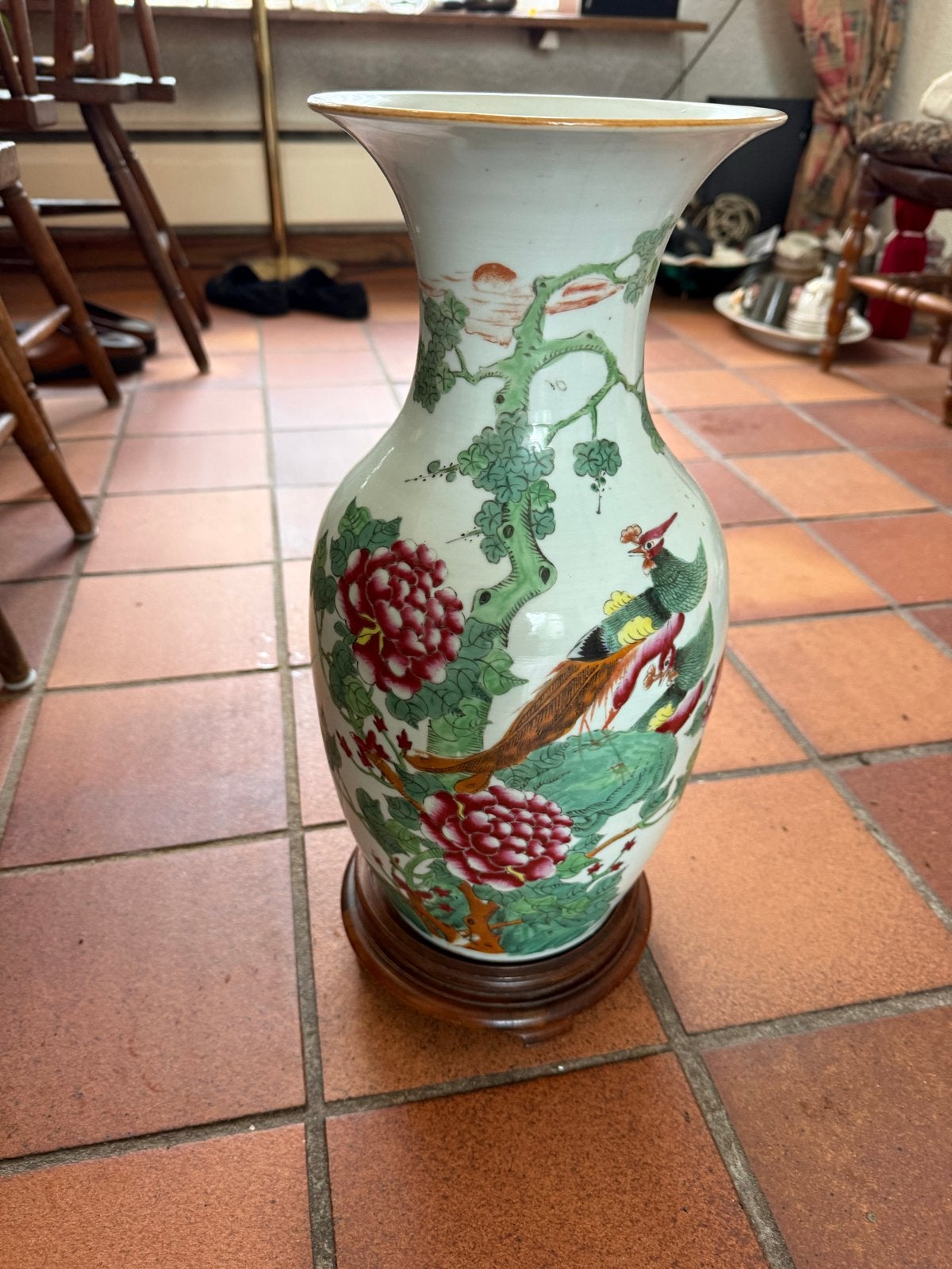 Antieke Chinese vaas met vogel- en bloemmotief, Ophalen of Verzenden
