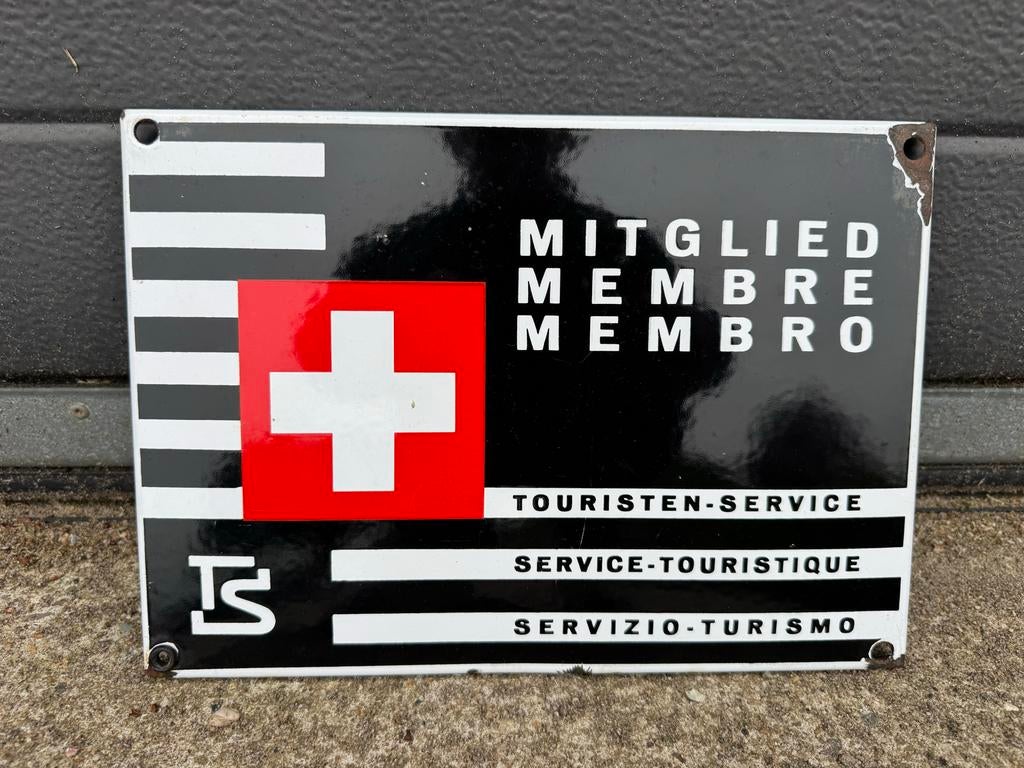 VERKOCHT!!! Zwitsers Toeristen Service Emaille Reclamebord, Ophalen of Verzenden, Reclamebord