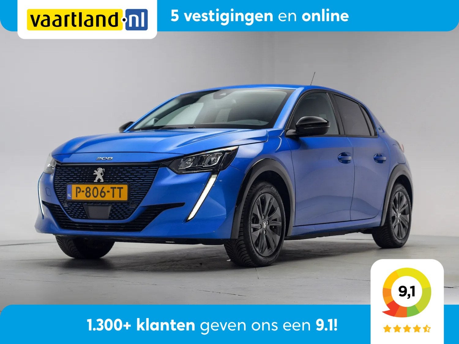 Peugeot e-208 EV Allure Pack 50 kWh 3-Fase [ Navigatie Camer, Gebruikt, Blauw, 1430 kg, Te koop