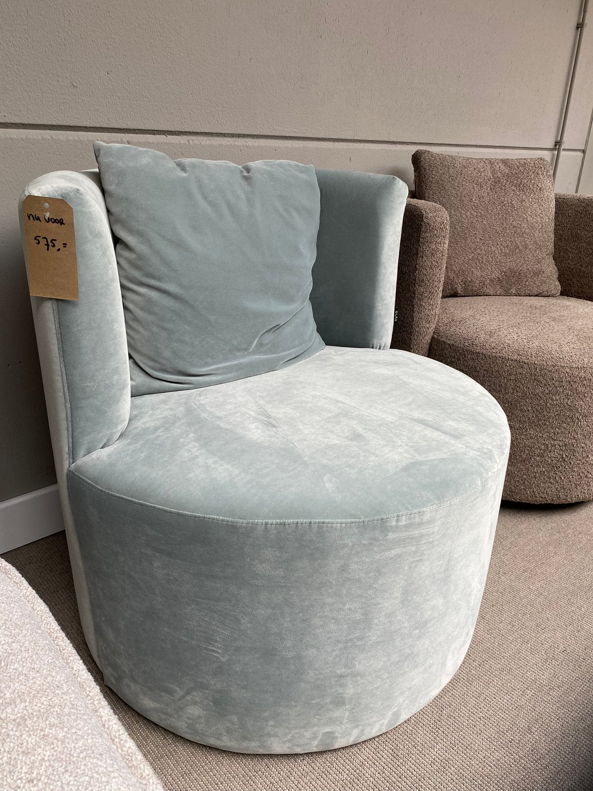 Olav Home Fauteuil - Zacht Blauw Velours, Ophalen, Nieuw, 75 tot 100 cm, Strak landelijk