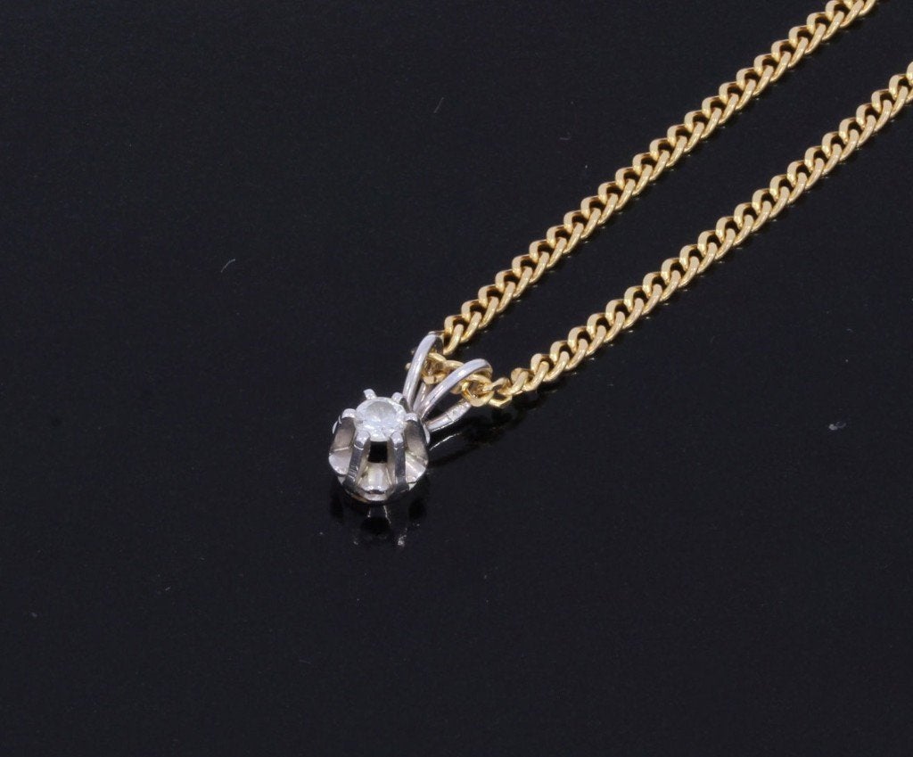 Diamant solitair 14k gouden ketting hanger briljant elegant, Voordeelsieraden, Ophalen of Verzenden, Zo goed als nieuw, Met edelsteen