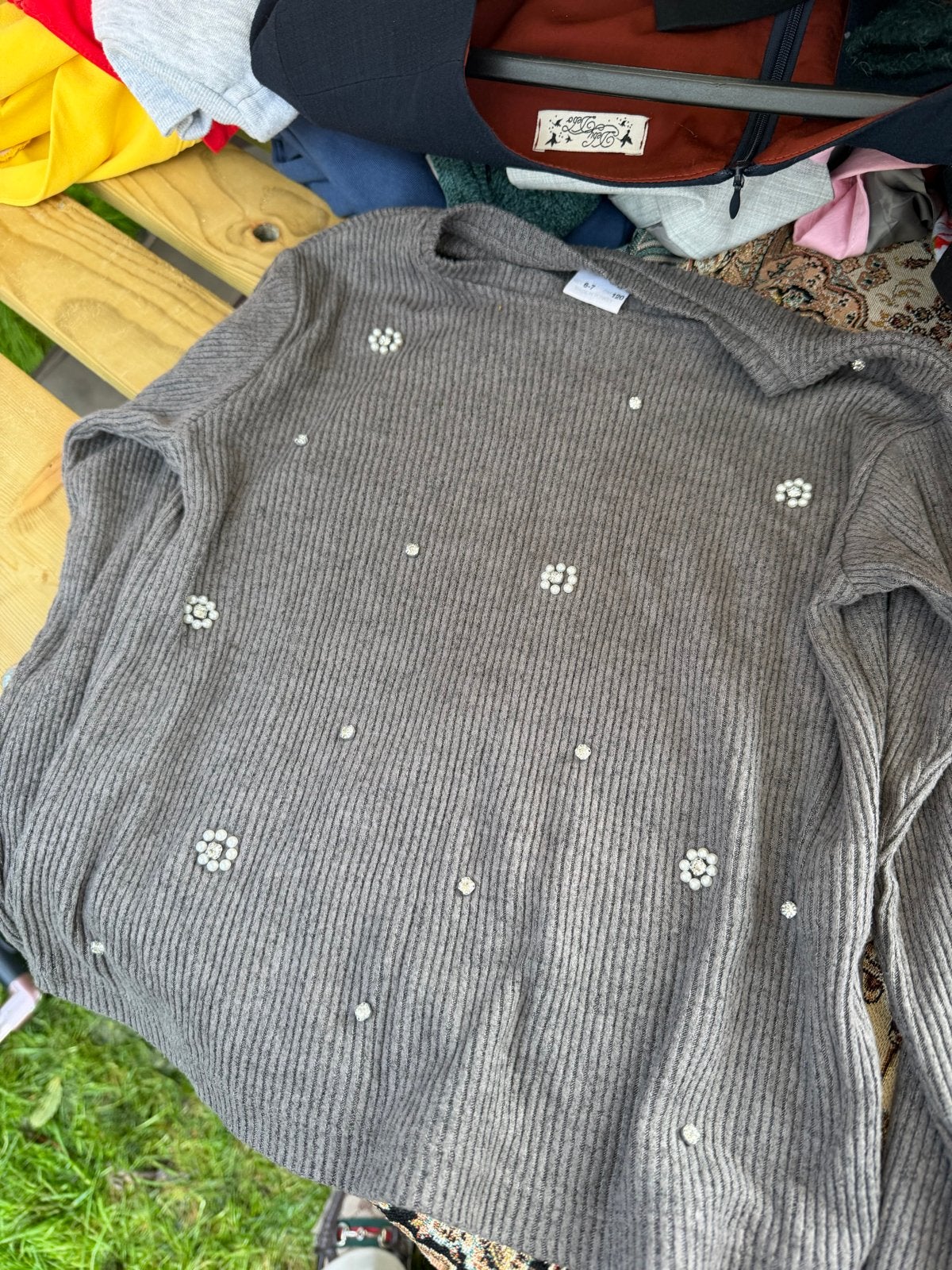 Zara Kinder Trui Grijs met Parels Maat 120 (6-7 jaar), Ophalen of Verzenden, Gebruikt, Meisje